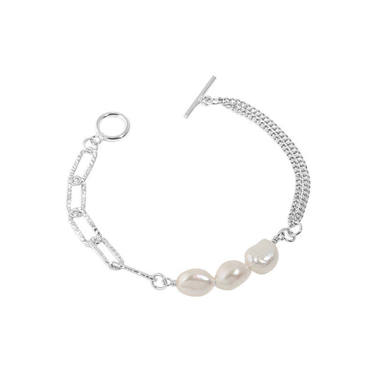 Asymmetry Hollow Chain Baroque Natural Pearl Bracelet - Gold-Plated Silver Pearl Bracelet for women - Perfect Pearl Bracelet with Gift Wrapping Included