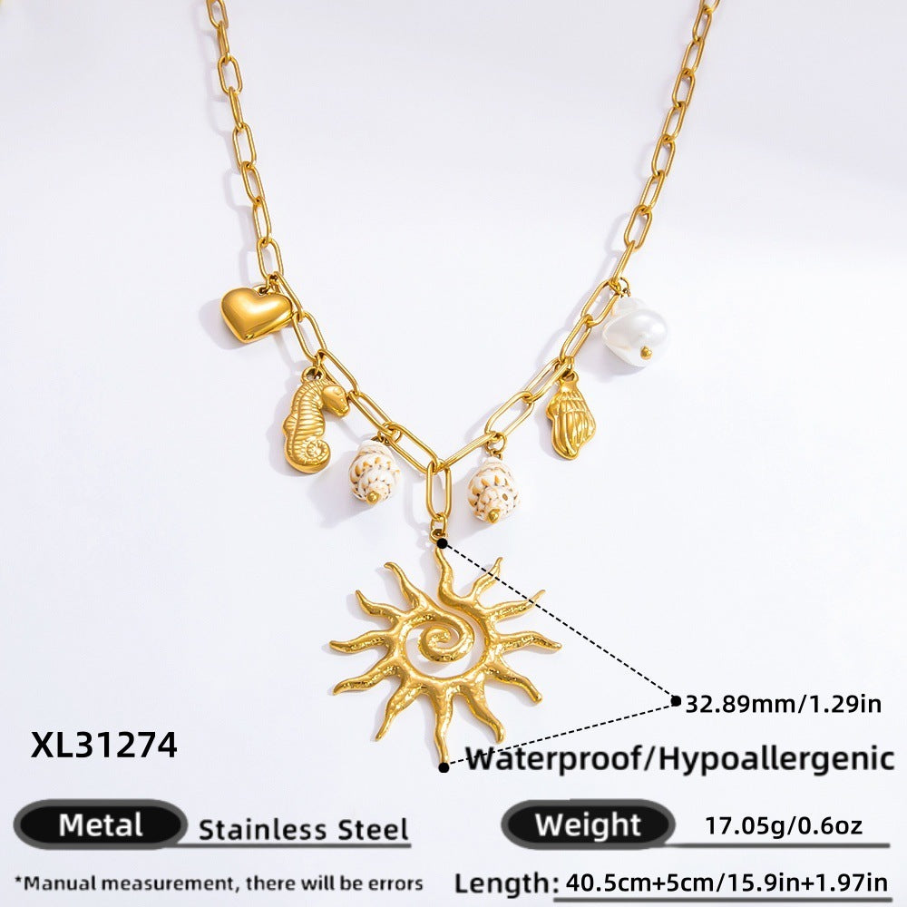 Stainless Steel Pearl Necklace with Pendants