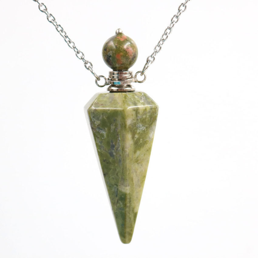 Crystal Stone Cone Perfume Bottle Necklace