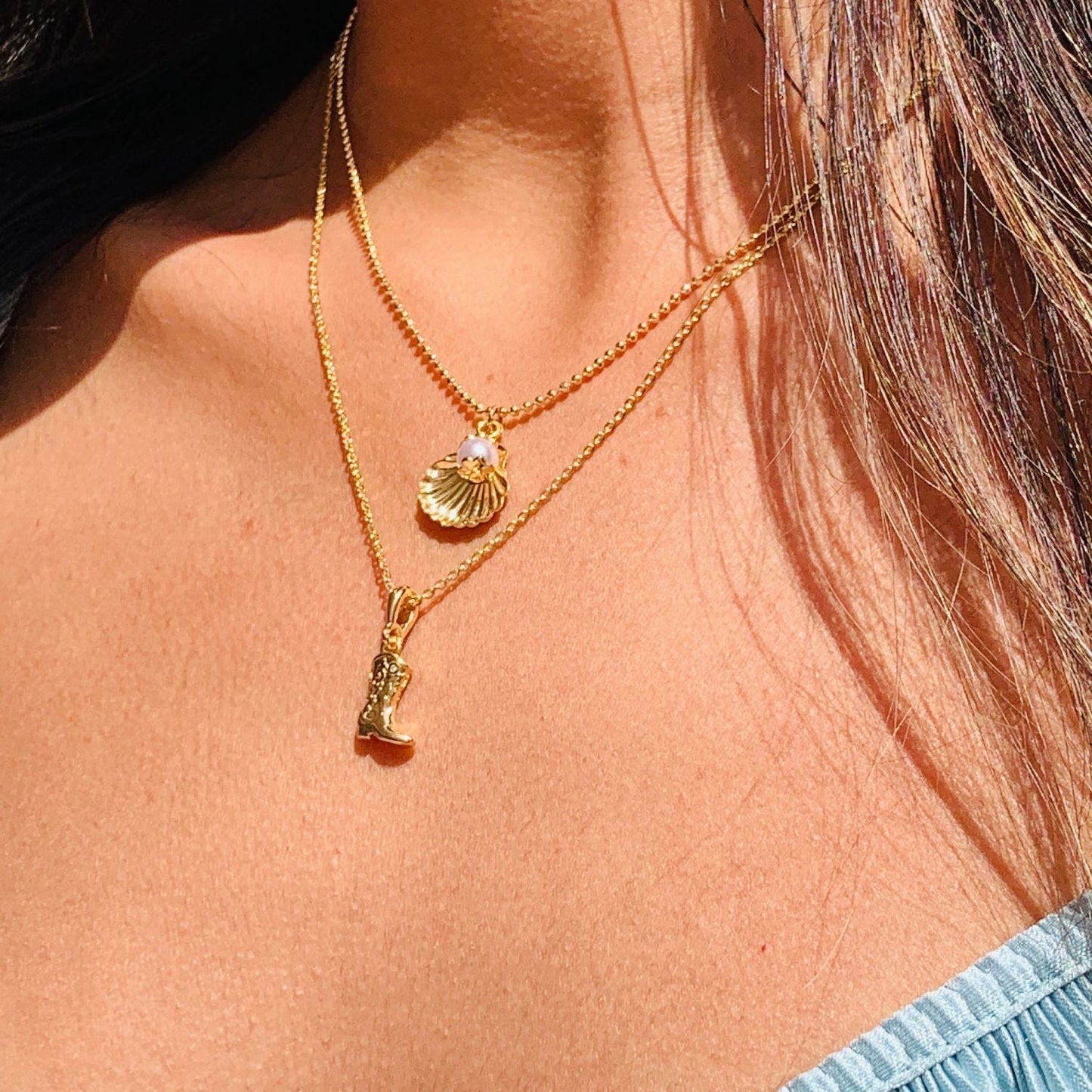 Cowboy Boot & Pearl Pendant Necklace