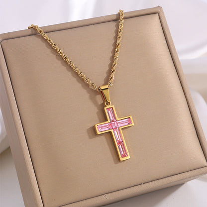 Multi-Colored Cross Pendant Necklace