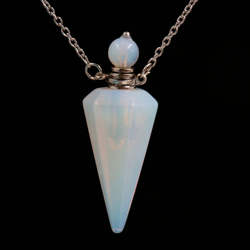 Crystal Stone Cone Perfume Bottle Necklace