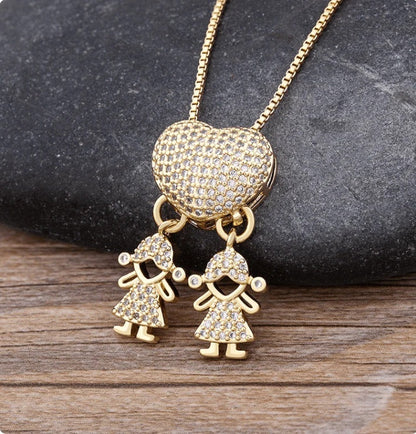 Son Daughter Heart Pendant Necklace