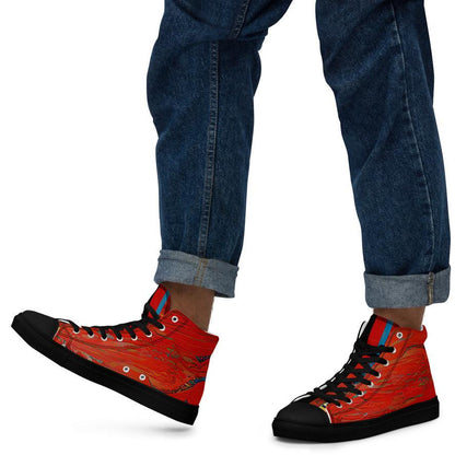 Half Black Half Hónghǎi - Mens High-Top Canvas Shoes