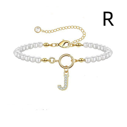 A-Z Letter Pendant Pearl Bracelet