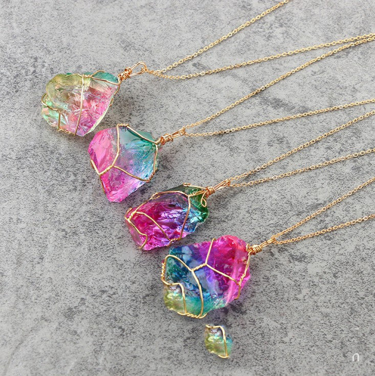 Seven Colour Natural Stone Rough Crystal Pendant