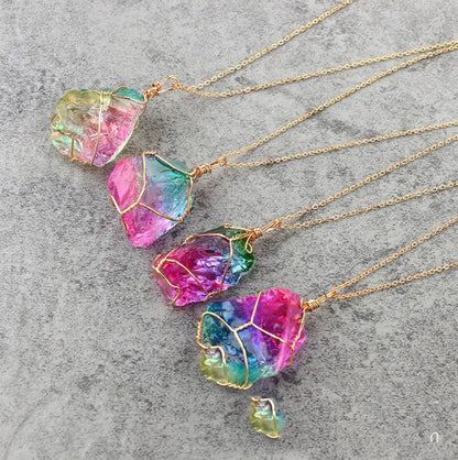 Seven Colour Natural Stone Rough Crystal Pendant