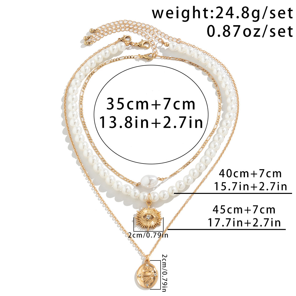 Multi-Layer Starfish Shell Pearl, Cross, Palm Tree Necklaces, 3Pc Set
