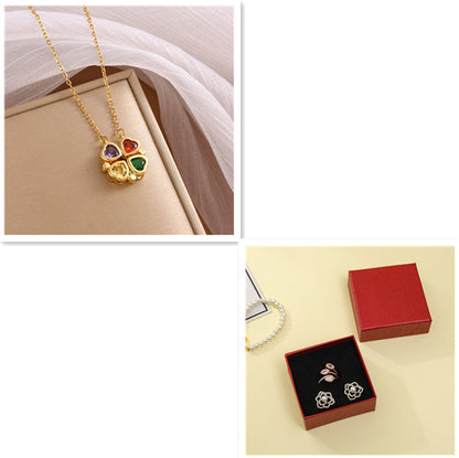 Four-Leaf Coloured Heart Clover Pendant Necklace