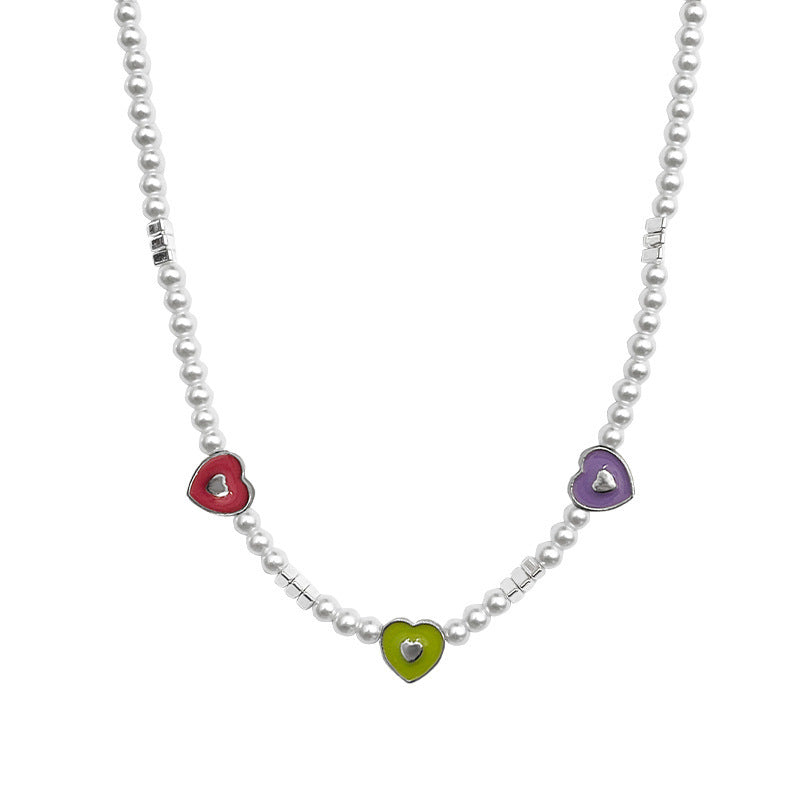 Colourful Heart Beaded Pearl Necklace