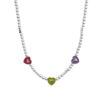 Colourful Heart Beaded Pearl Necklace