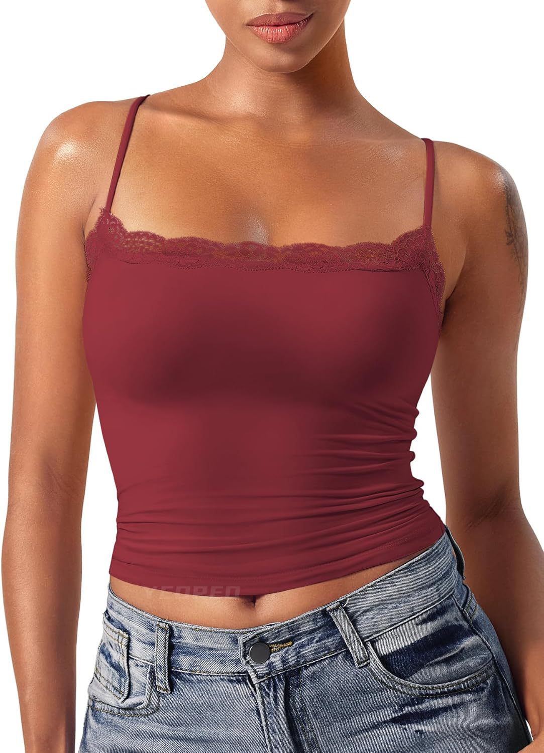Women’s Lace Camisole – Sexy Square Collar Sleeveless Top, Elegant Summer Tank