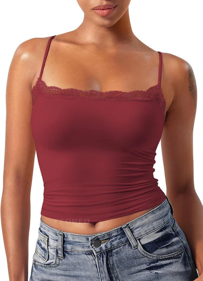 Women’s Lace Camisole – Sexy Square Collar Sleeveless Top, Elegant Summer Tank