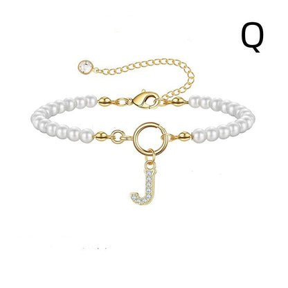 A-Z Letter Pendant Pearl Bracelet
