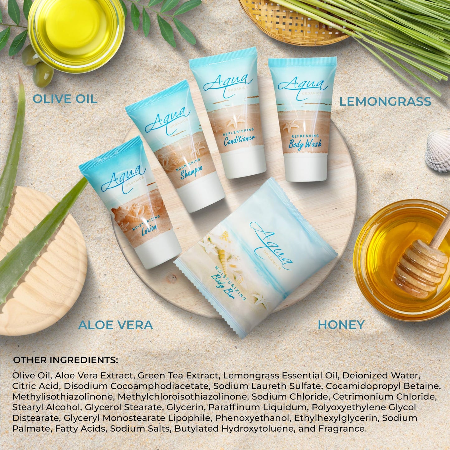 1-Shoppe All-in-Kit Aqua Organics Hotel Toiletries Bulk Set – 300 Pieces, 1oz Travel Sizes