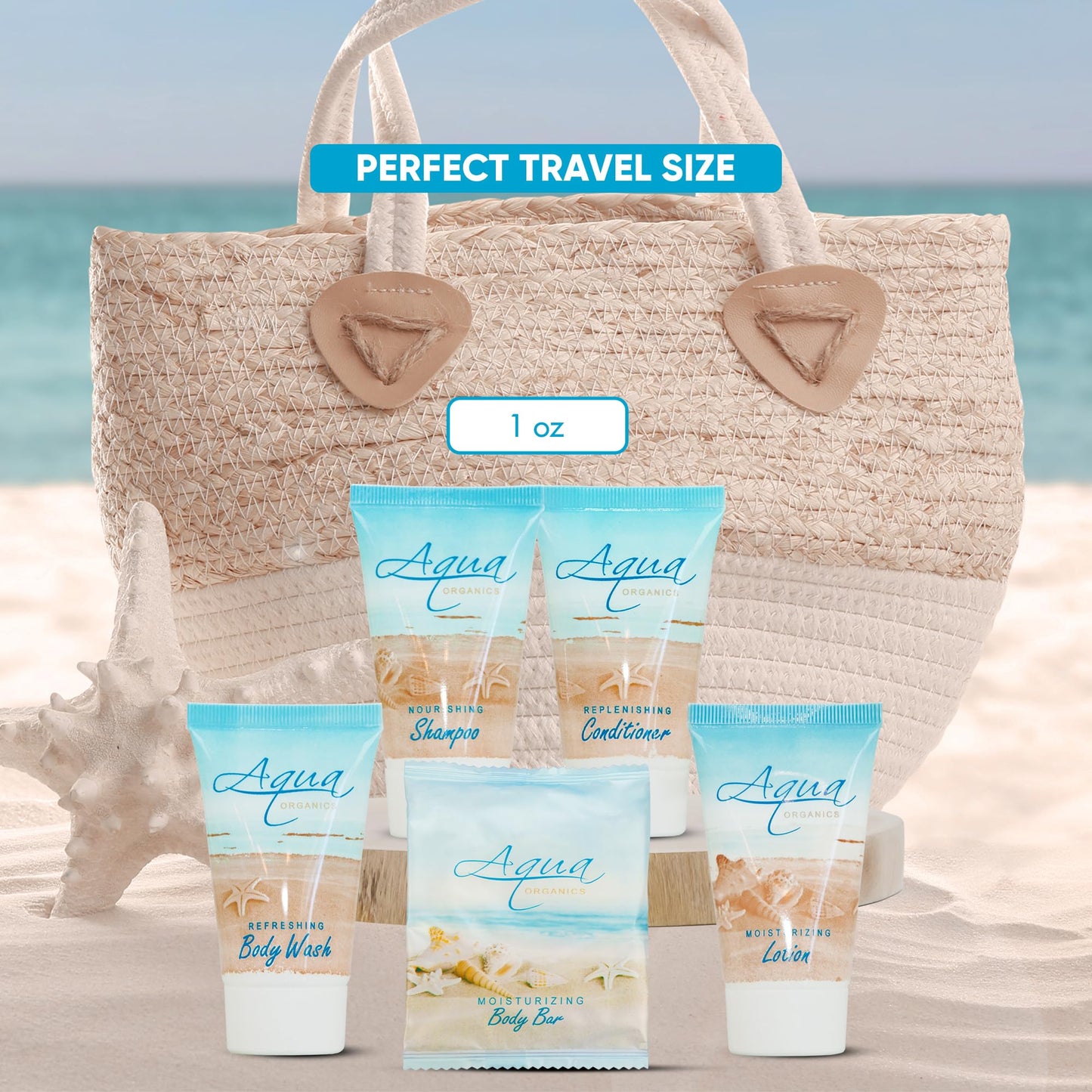 1-Shoppe All-in-Kit Aqua Organics Hotel Toiletries Bulk Set – 300 Pieces, 1oz Travel Sizes