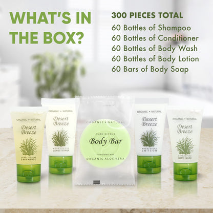 1-Shoppe All-in-Kit Travel Size Hotel Toiletry Set — 300 Count, Paraben Free, Green Tea Lemongrass, Aloe & Olive Oil