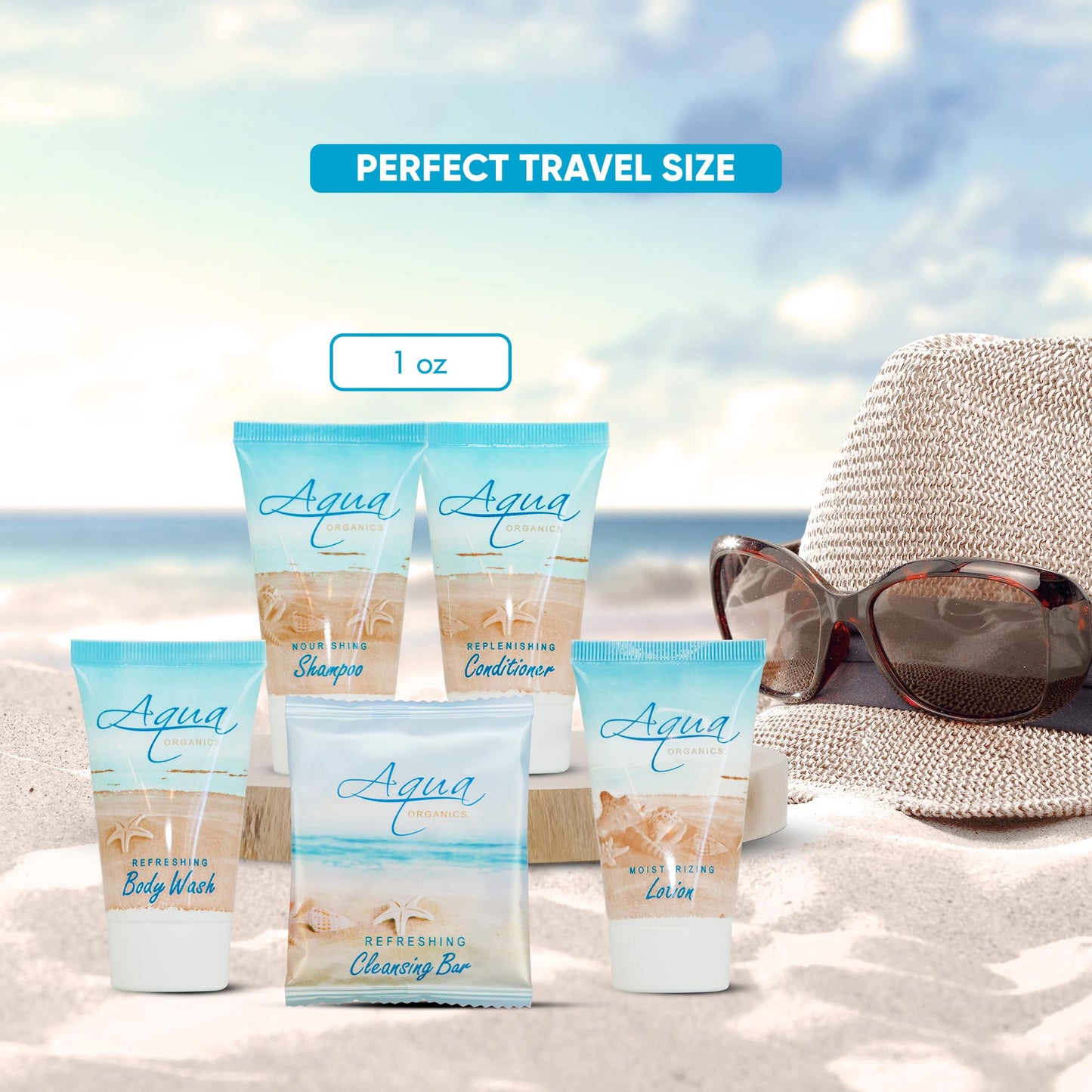 Aqua Organics Hotel Soaps & Toiletries Bulk Set | 1-Shoppe All-in-Kit | Travel-Size 75 Pieces