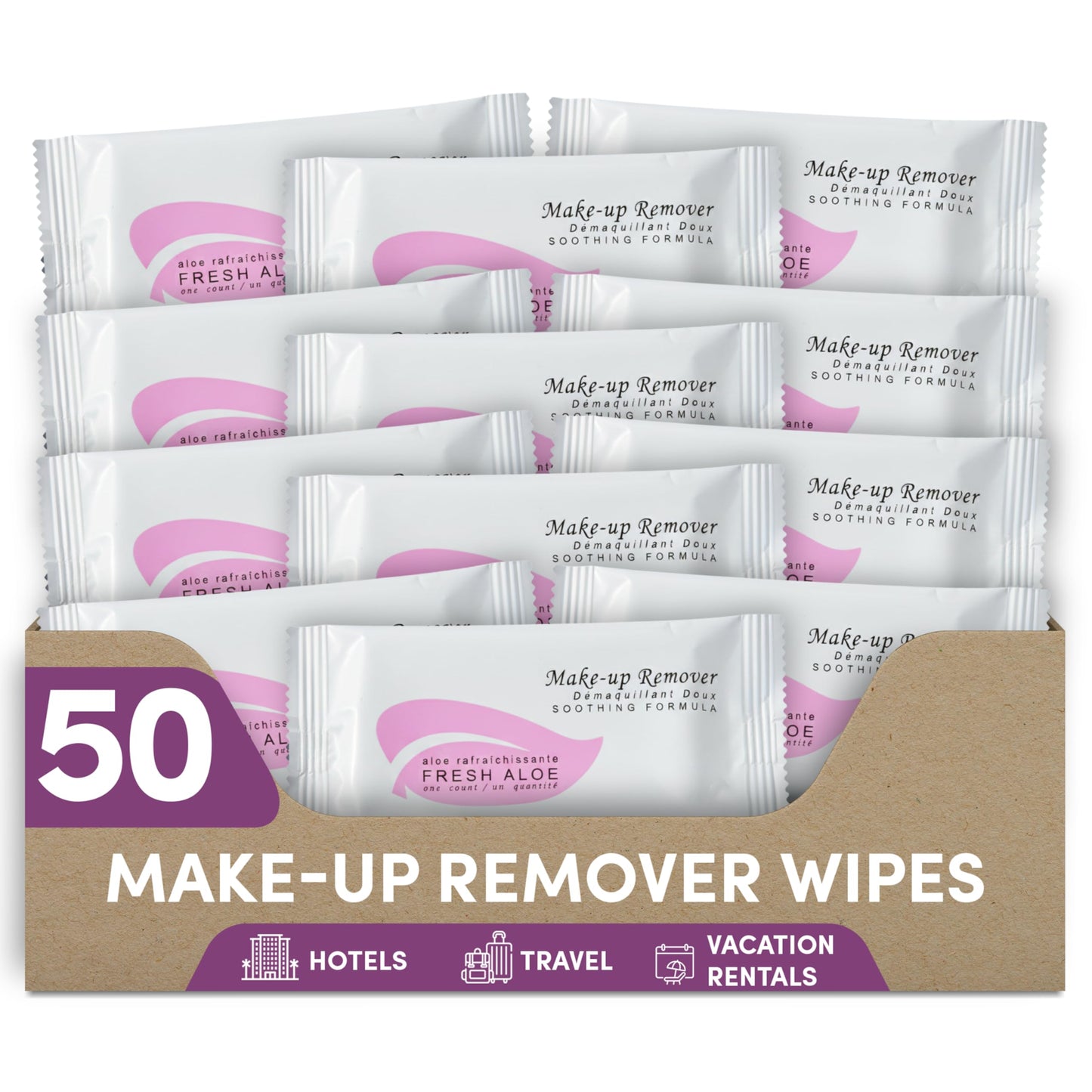 Fresh Aloe Makeup Remover Wipes for Hotels & Rentals (Case of 50) | 1-Shoppe All-in-Kit