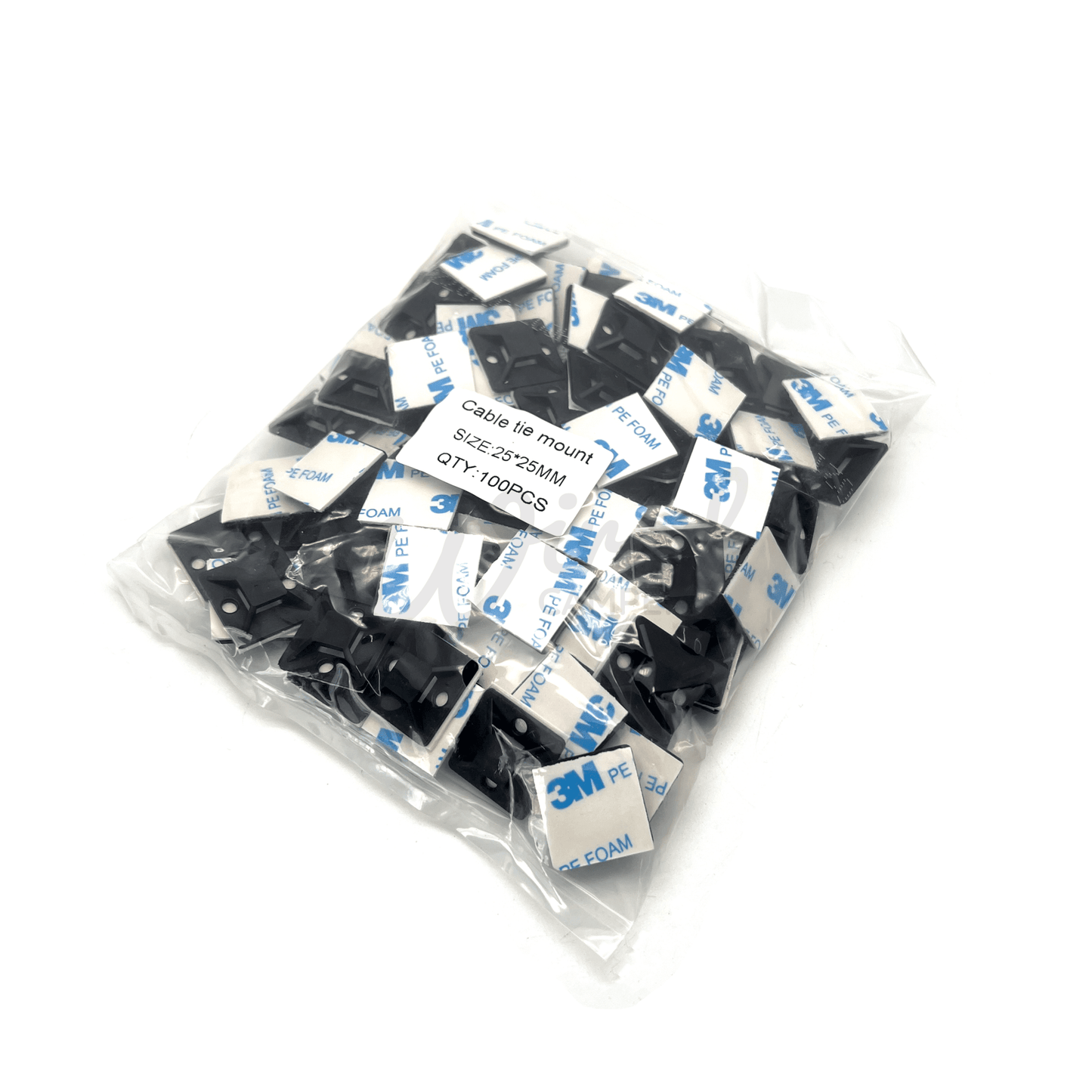 100 X 3M Self Adhesive Black Cable Tie Bases 25MM X 25MM