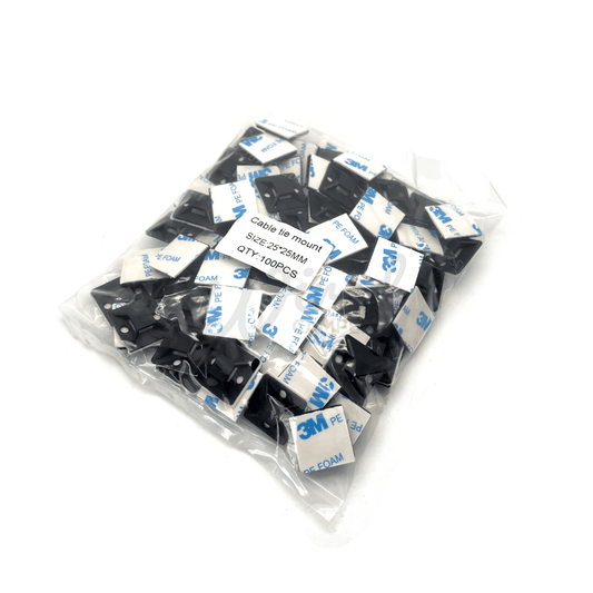 100 X 3M Self Adhesive Black Cable Tie Bases 25MM X 25MM