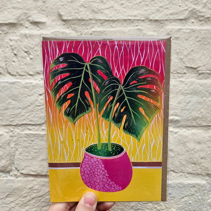 House Plant Linocut Greeting Cards - by EJ Sparkles