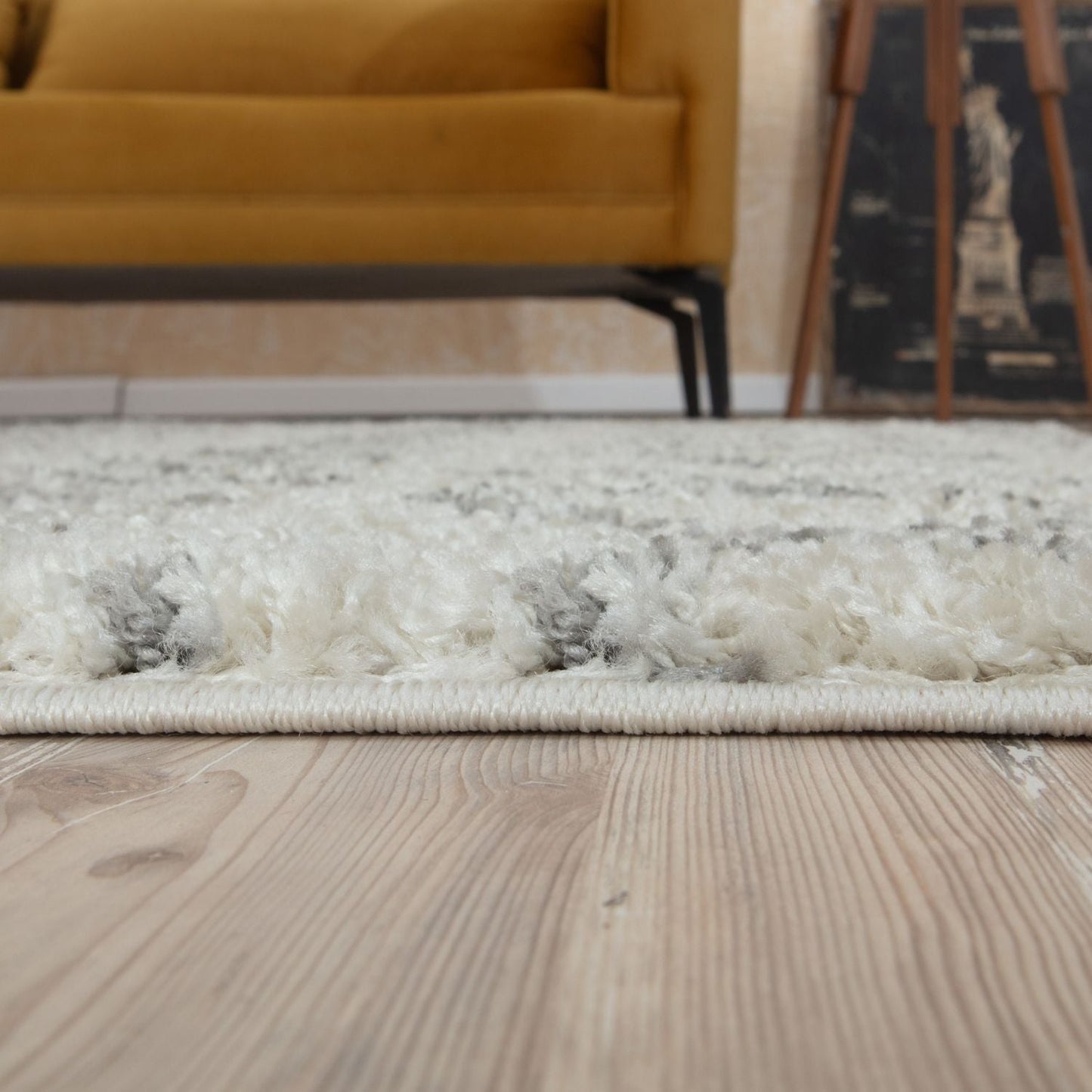 Moroccan Ivory Grey Shaggy Rug | 1000
