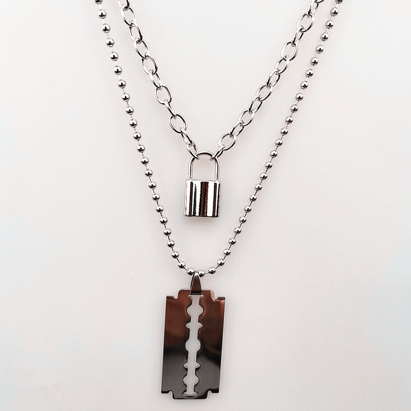Lock Layered Chains Punk Necklace