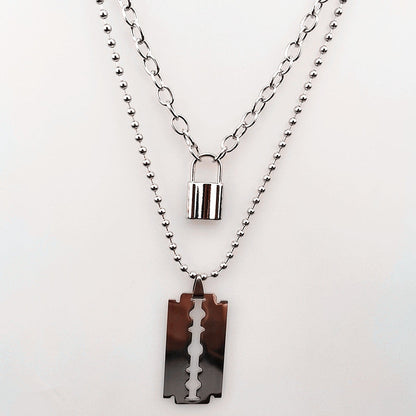 Lock Layered Chains Punk Necklace