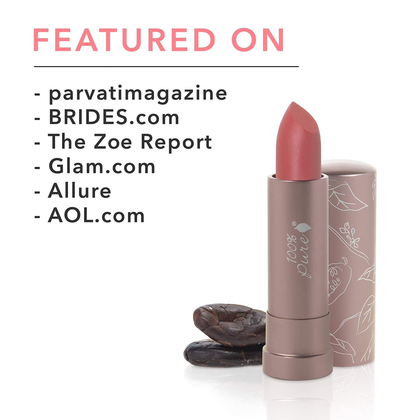 100% PURE Cocoa Butter Matte Lipstick – Pink Canyon (Dusty Pink) | All-Day Hydration, Vegan Fruit-Pigmented Color