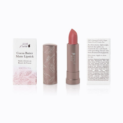 100% PURE Cocoa Butter Matte Lipstick – Pink Canyon (Dusty Pink) | All-Day Hydration, Vegan Fruit-Pigmented Color