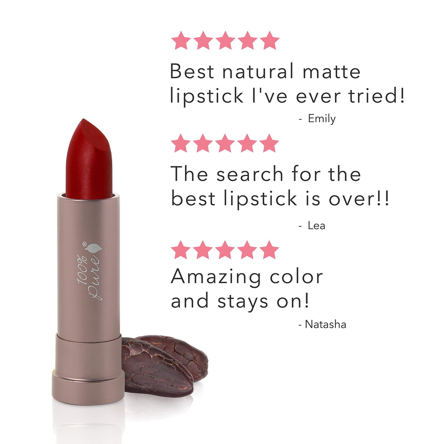 100% PURE Cocoa Butter Matte Lipstick – Blood Orange (Classic Brick Red) 0.15 oz