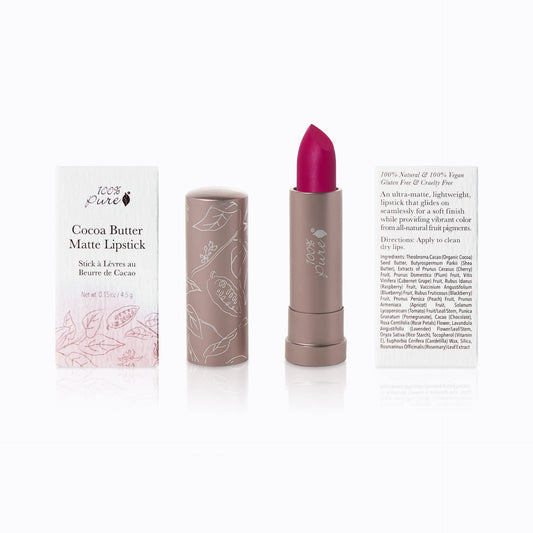 100% PURE Cocoa Butter Matte Lipstick – Marrakesh (Vibrant Fuchsia), 0.15 oz
