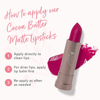 100% PURE Cocoa Butter Matte Lipstick – Marrakesh (Vibrant Fuchsia), 0.15 oz