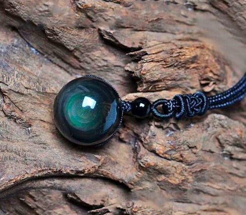 Natural Obsidian Rainbow Eye Pendant Necklace