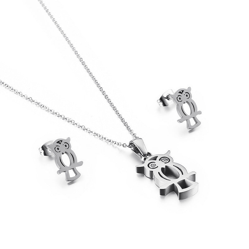 Hollow Owl Necklace & Earring Set