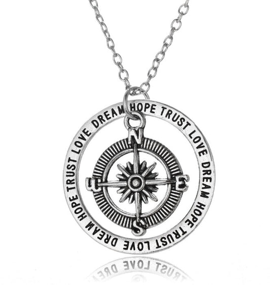 Love Hope Faith Dream Compass Pendant Necklace