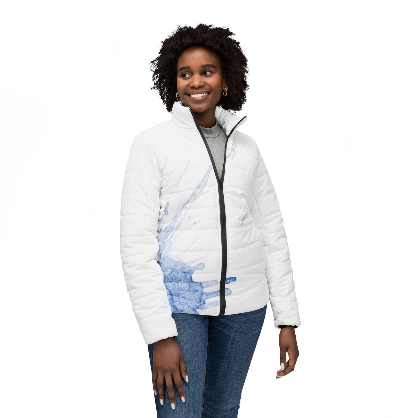 Watercolour Blue Splash - Womens Puffer Jacket