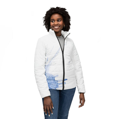 Watercolour Blue Splash - Womens Puffer Jacket