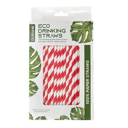 Durane Eco Paper Drinking Straws Pack of 100 White Red