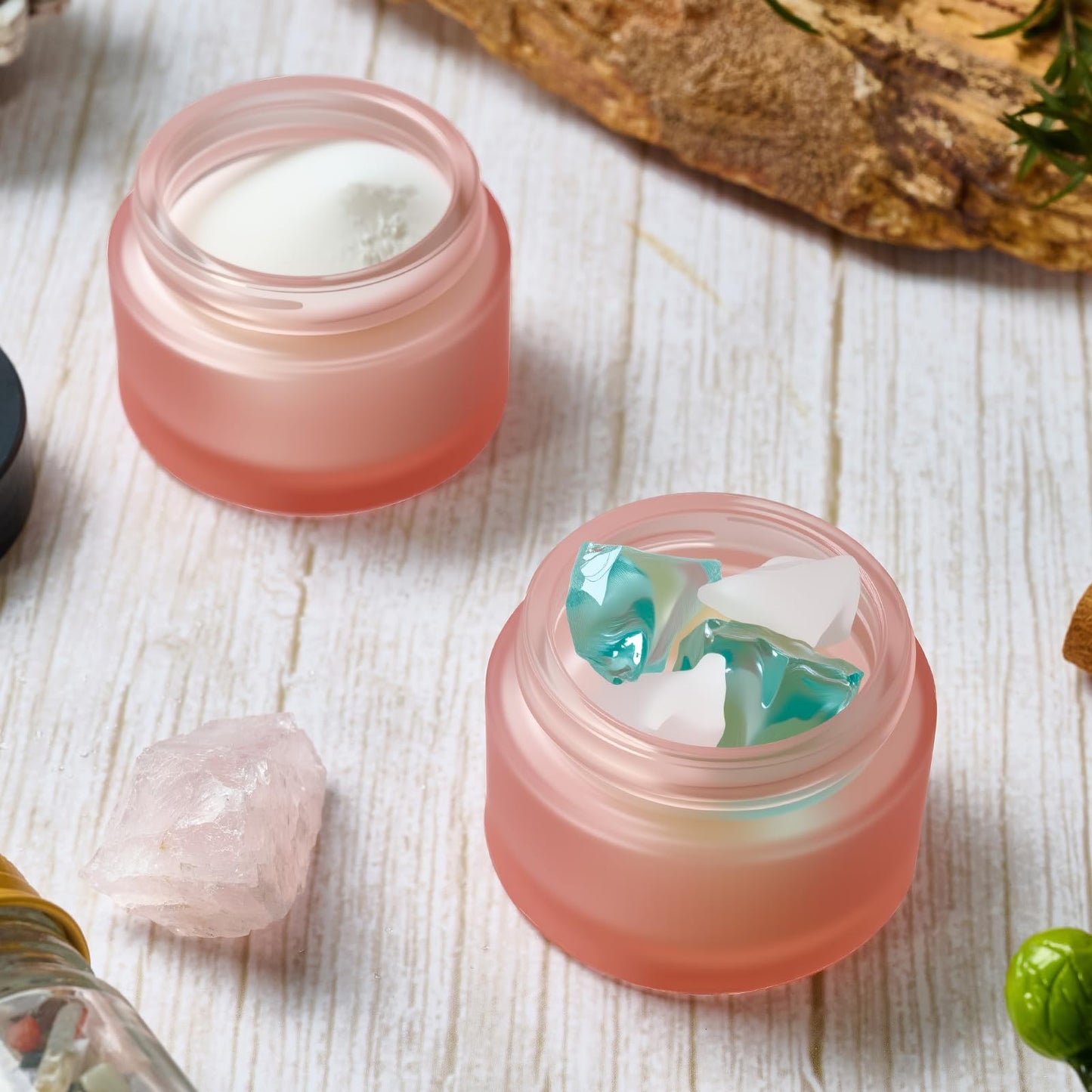 11 Hoa Kinh 1oz Pink Frosted Glass Jars – 25-Pack with Lids & Inner Liners for Travel Cosmetics