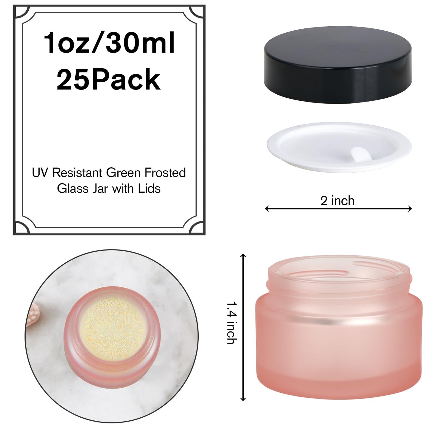 11 Hoa Kinh 1oz Pink Frosted Glass Jars – 25-Pack with Lids & Inner Liners for Travel Cosmetics