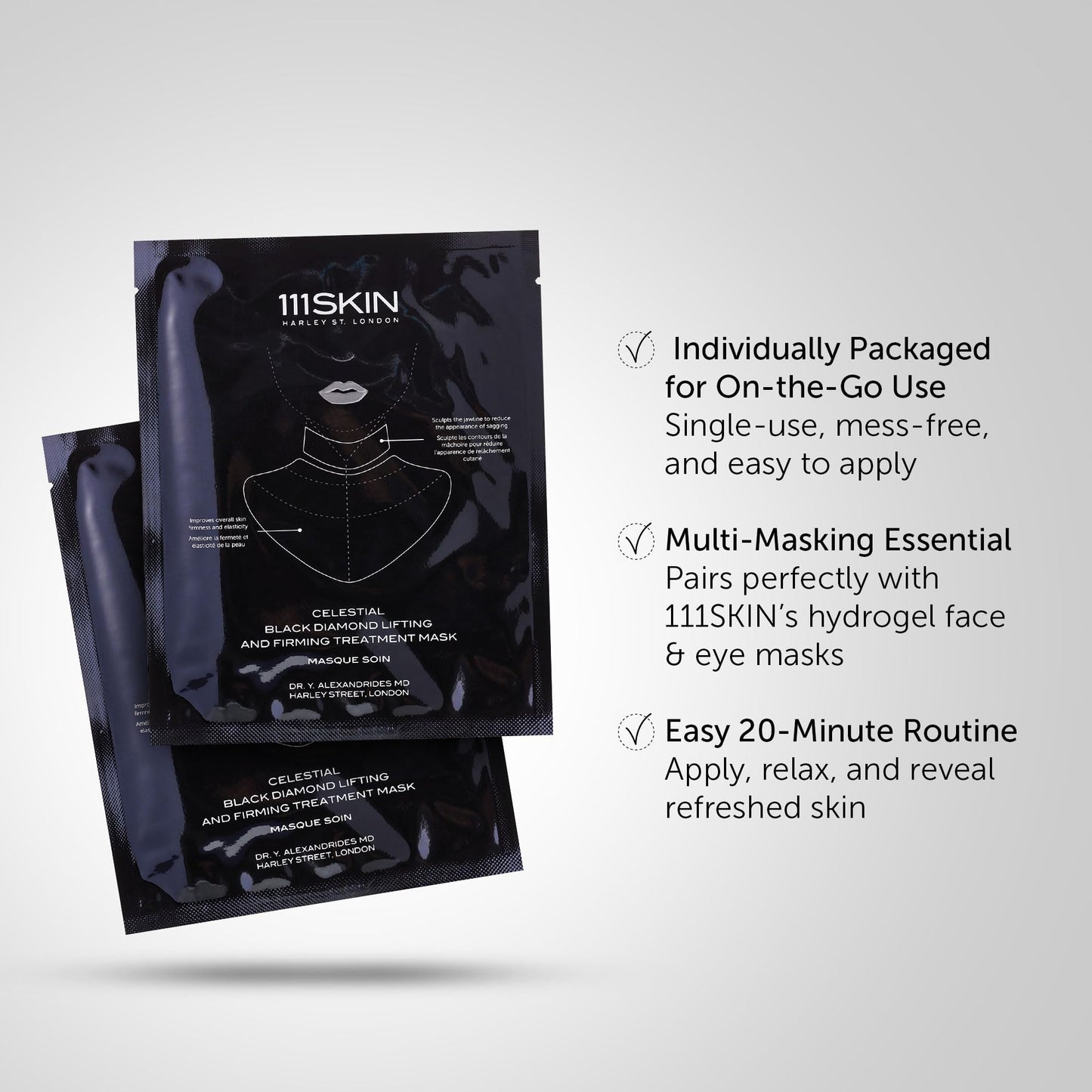 111SKIN Black Diamond Lifting & Firming Neck Mask – Peptide & Niacinamide Hydrogel, 5 Sheet Masks