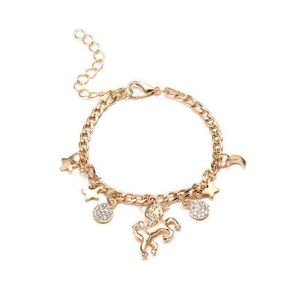 Unicorn Charms Bracelet with Moon & Star Pendants