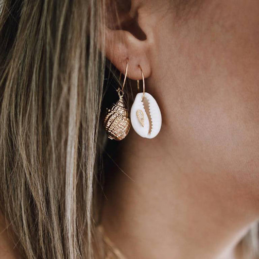 Bohemian Gold-Plated Shell Pearl Tassel Earrings