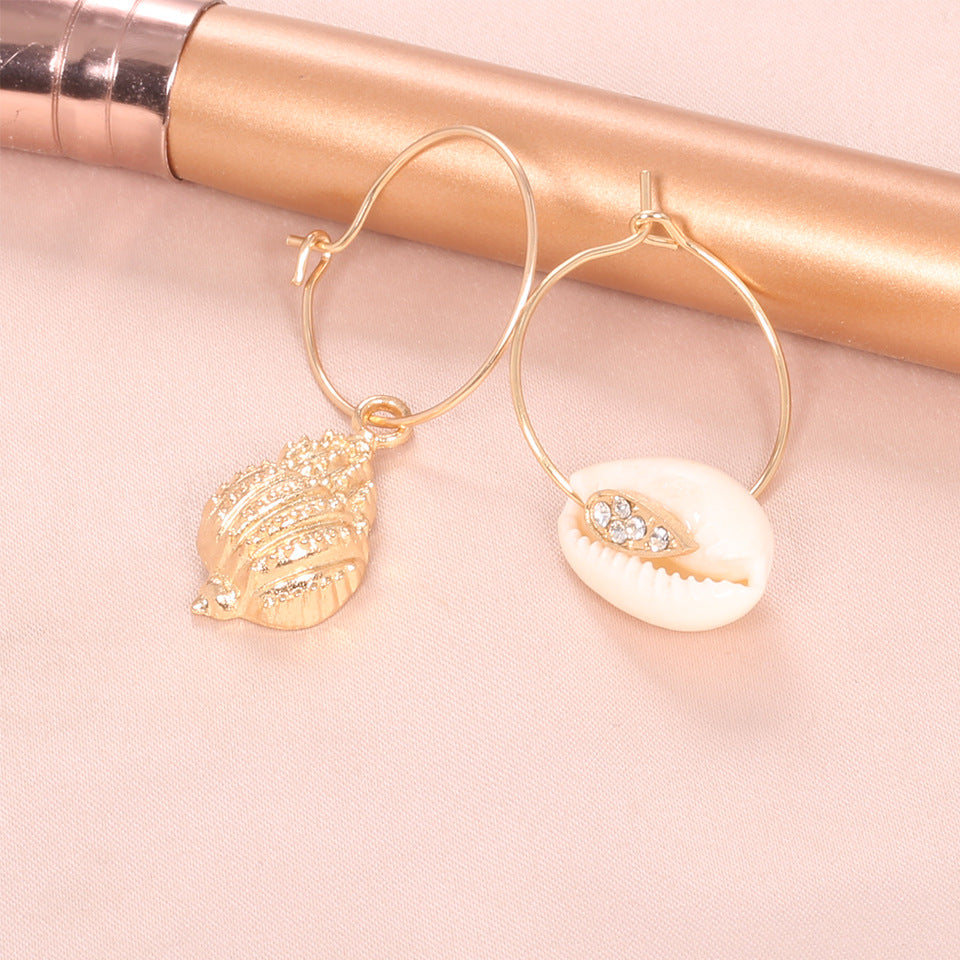 Bohemian Gold-Plated Shell Pearl Tassel Earrings