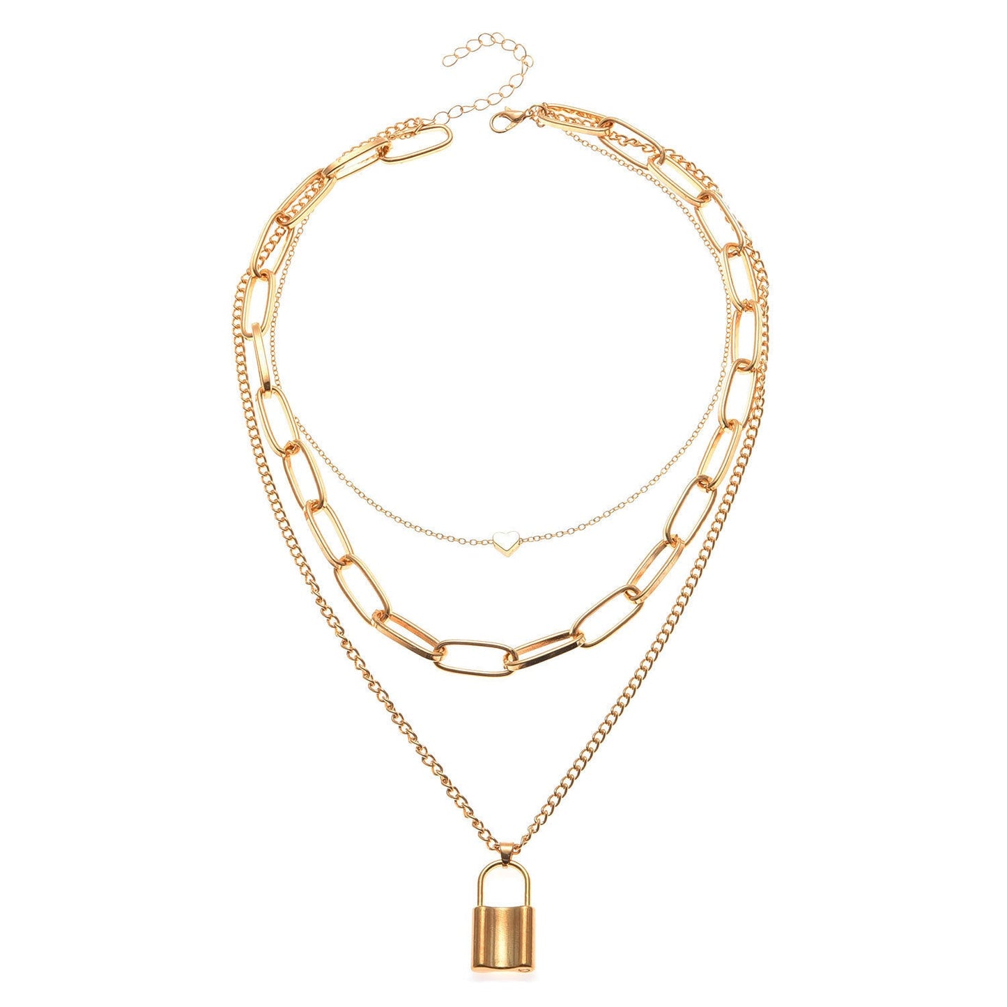 Vintage Chain Heart Lock Pendant Necklace