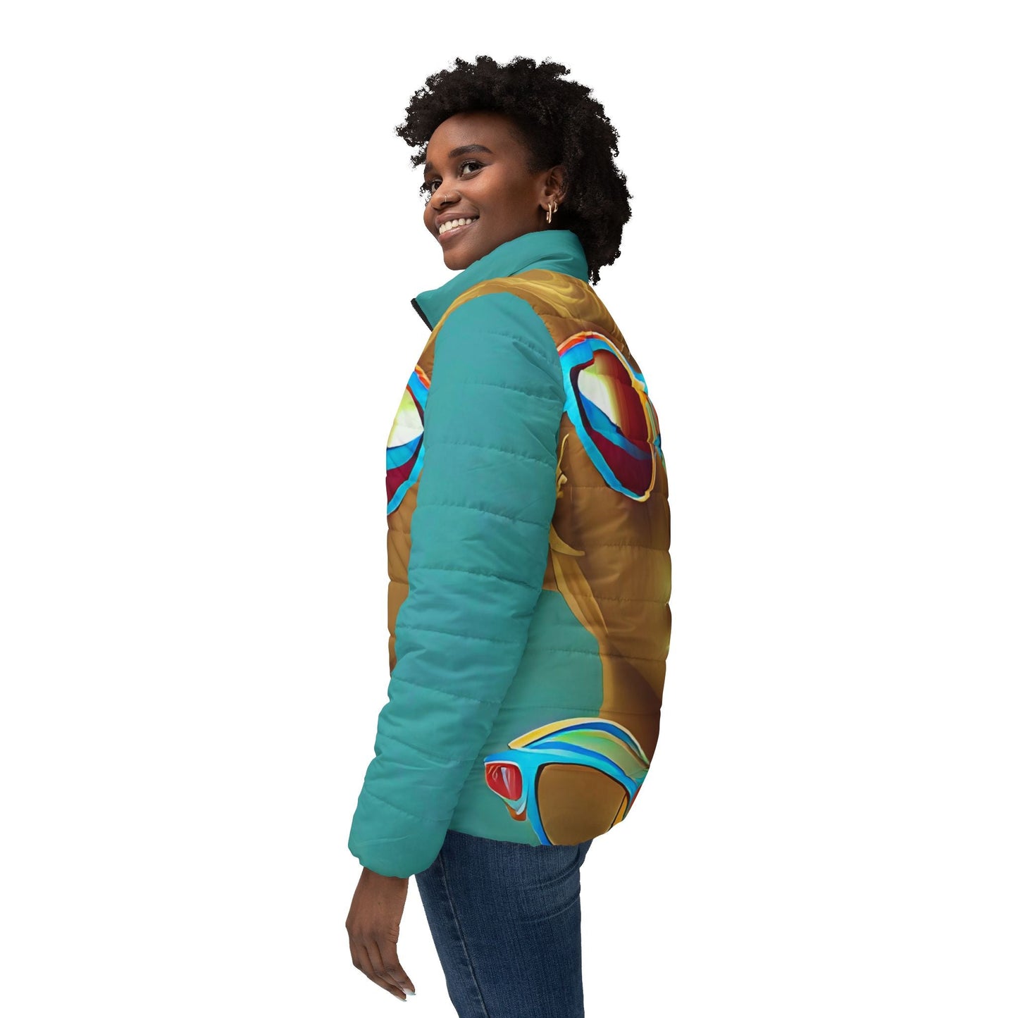 Retro Cool Blue - Womens Puffer Jacket