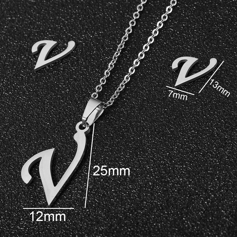 Stainless Steel Alphabet Necklace, 26 Initial Letters A–Z