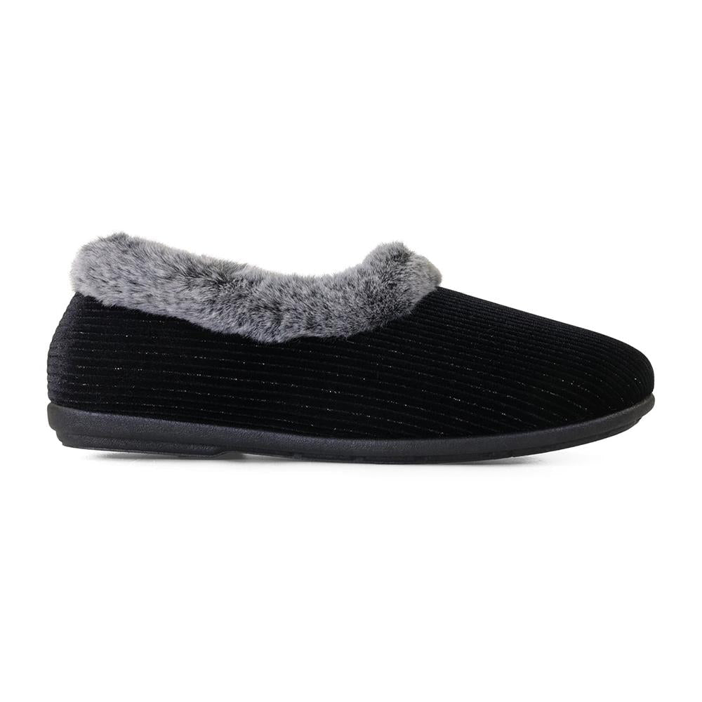 Padders Ladies Dual Fit Slippers 2E/3E SHAE - BLACK SPARKLE CORD